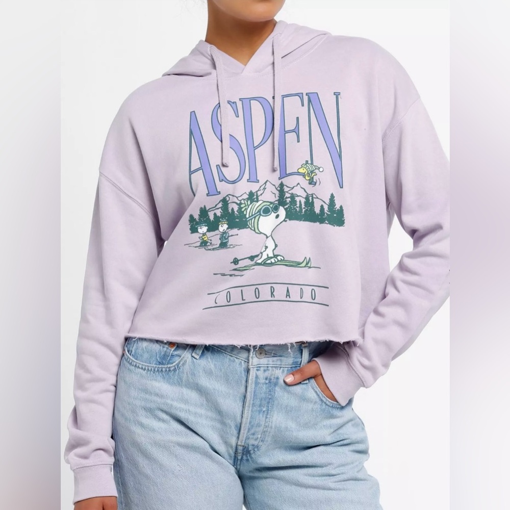 Peanuts Snoopy Lavender Graphic Crop Hoodie L